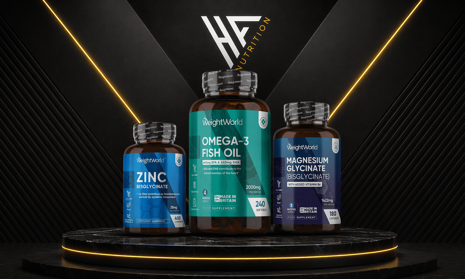 Pack Magnesium  Bisglycinate + Omega 3 Fish Oil + Zinc Bisglycinate