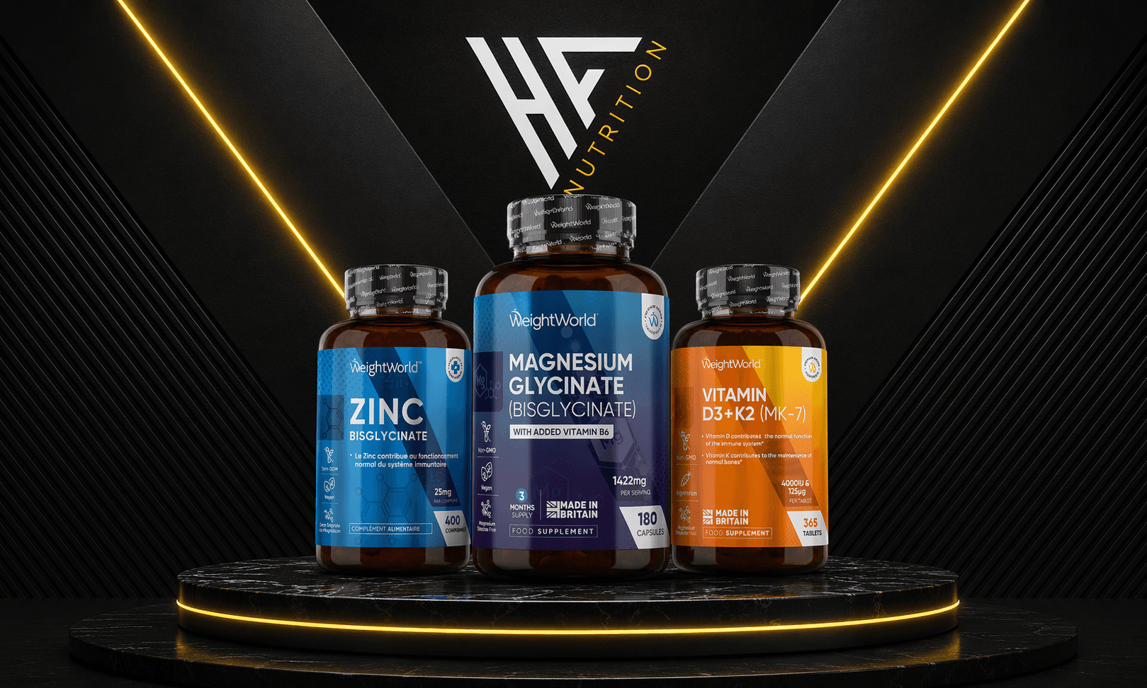 Pack Vitamin D3 K2 + Magnesium Bisglycinate + Zinc Bisglycinate