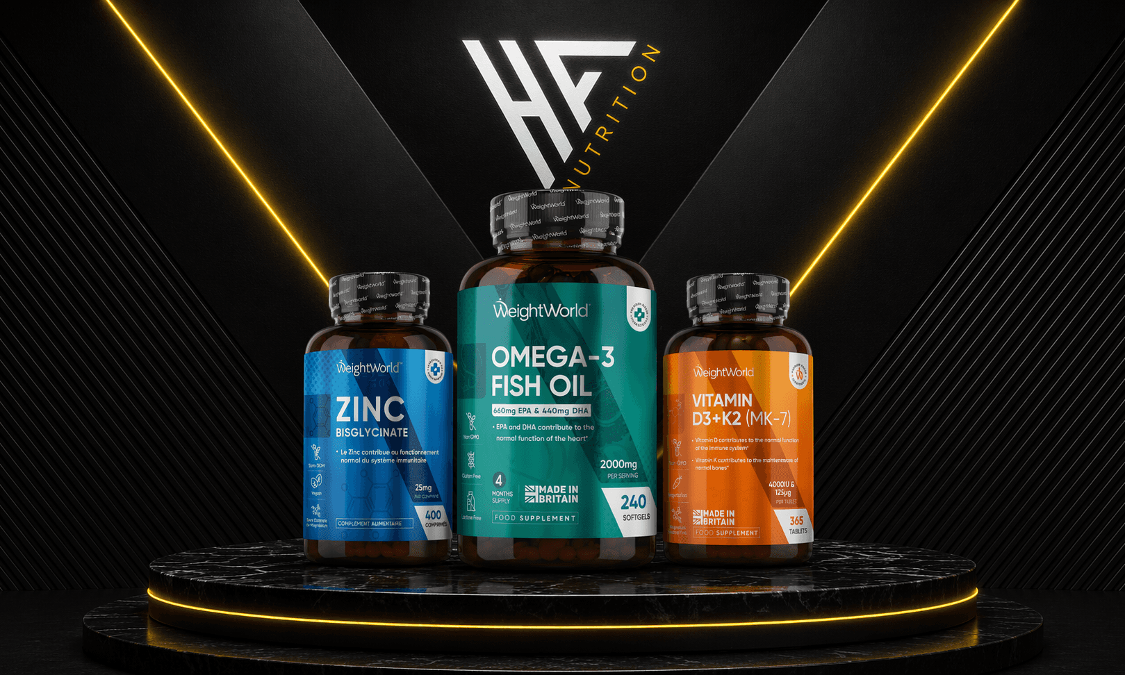 Pack Vitamin D3 K2 + Magnesium Bisglycinate + Omega 3 Fish Oil