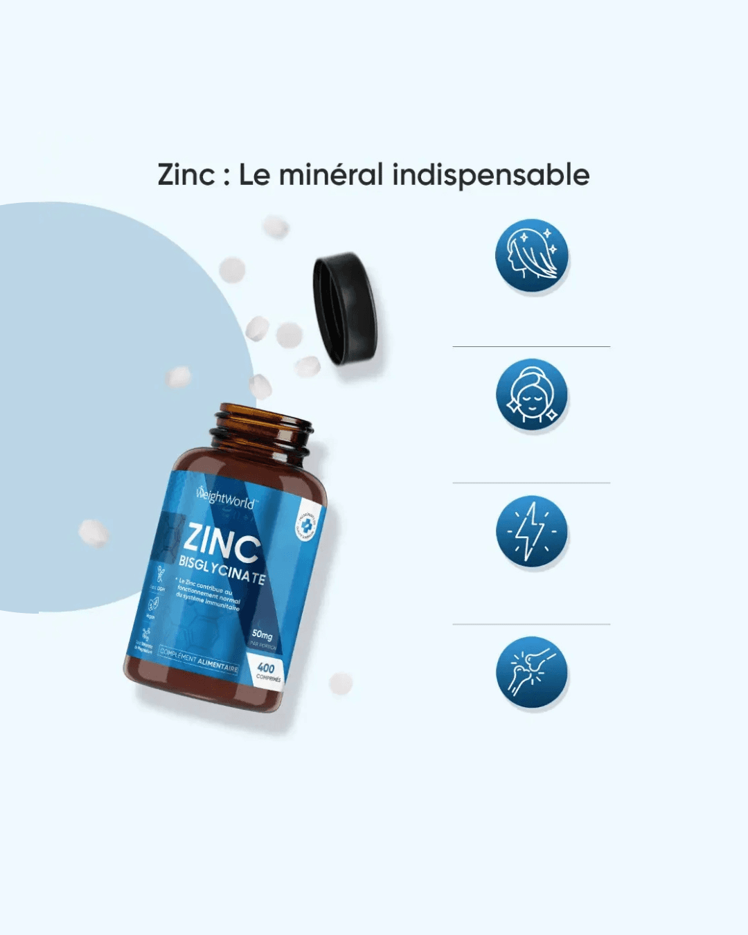Zinc Bisglycinate 50mg – High Absorption Zinc Supplement | WeightWorld thumbnail 3