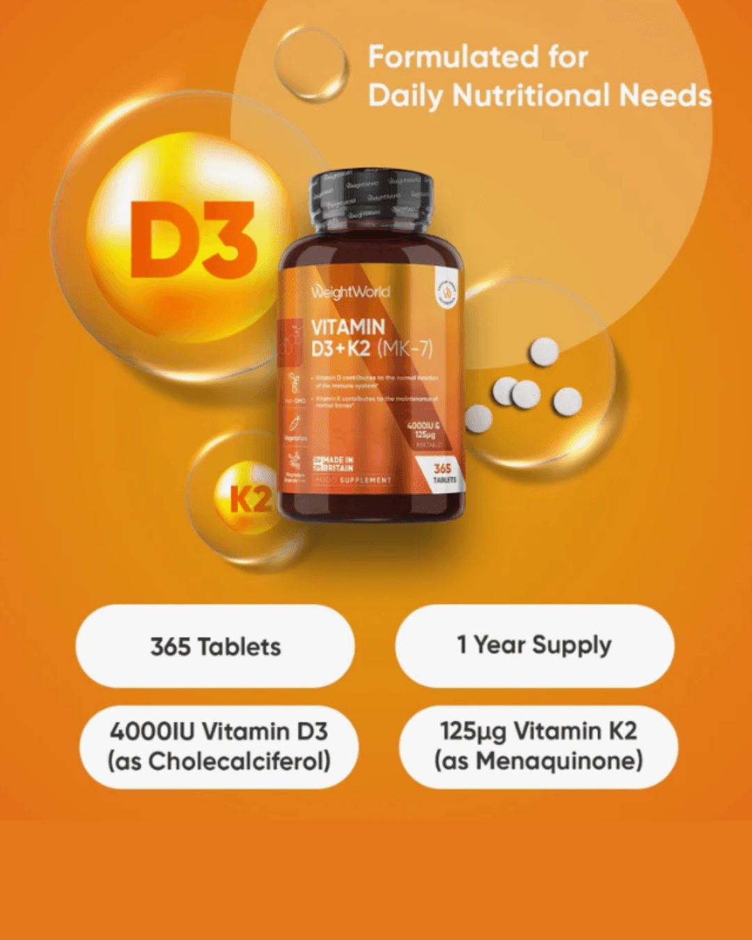 Vitamin D3 K2 MK-7 Supplement – Bones & Heart Health thumbnail 2