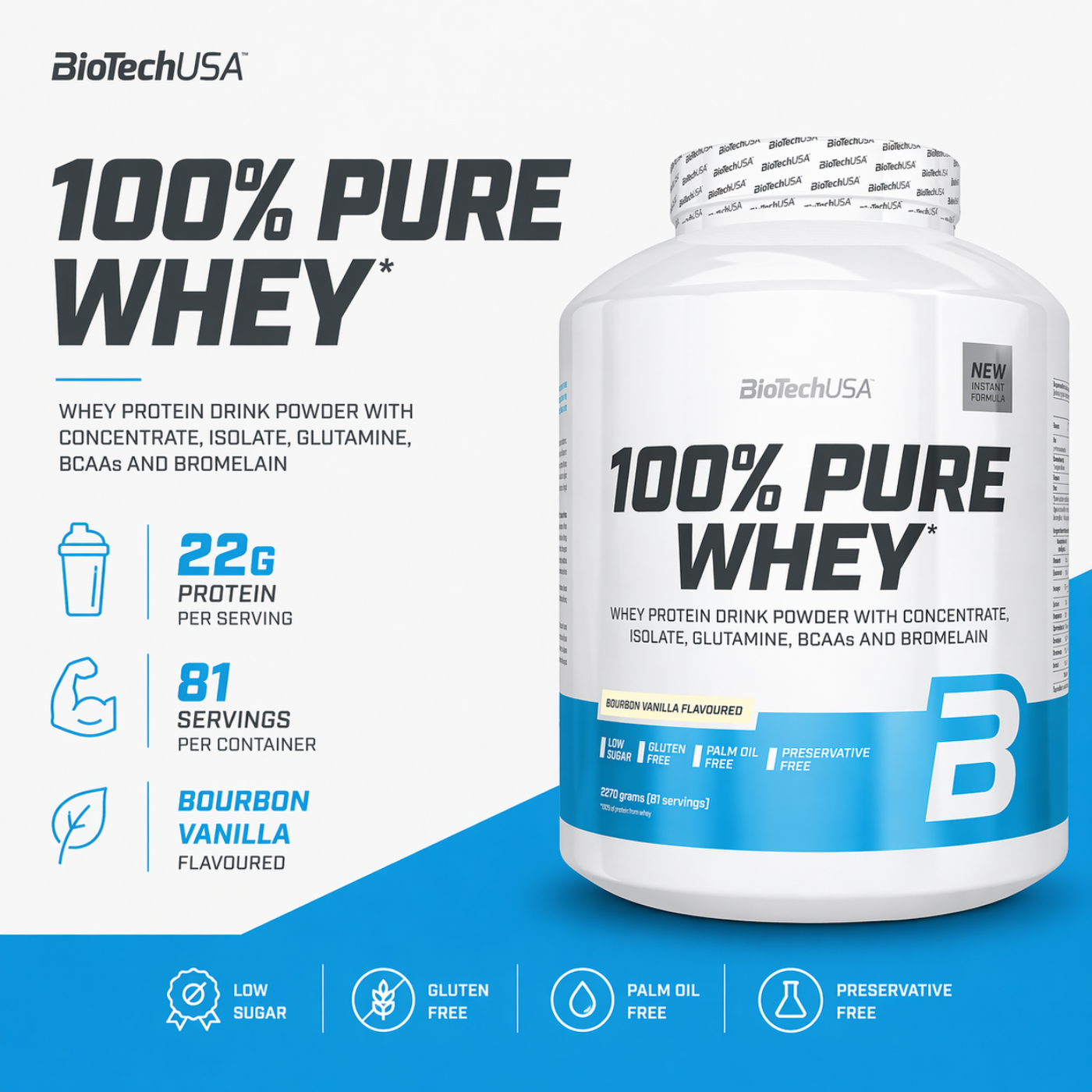 BiotechUSA 100% Pure Whey Bourbon Vanilla 2.27kg — image 2