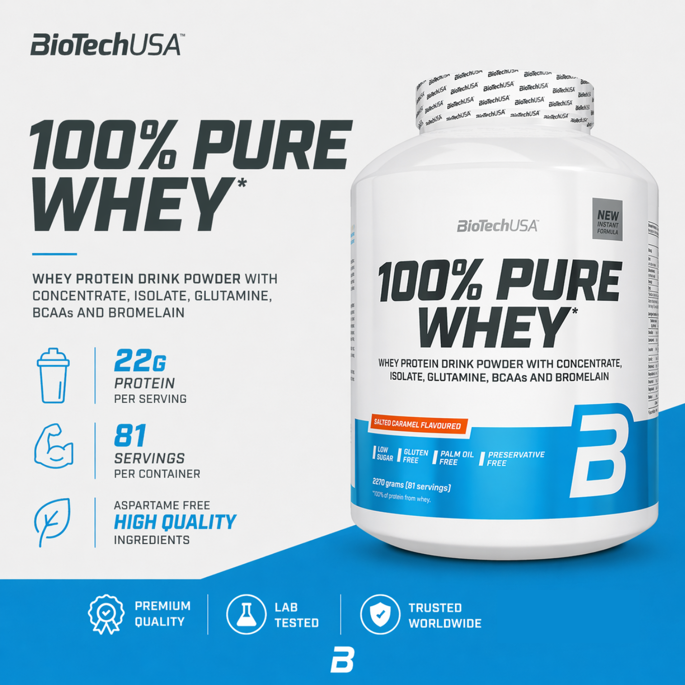 BiotechUSA 100% Pure Whey Salted Caramel 2.27kg — image 2