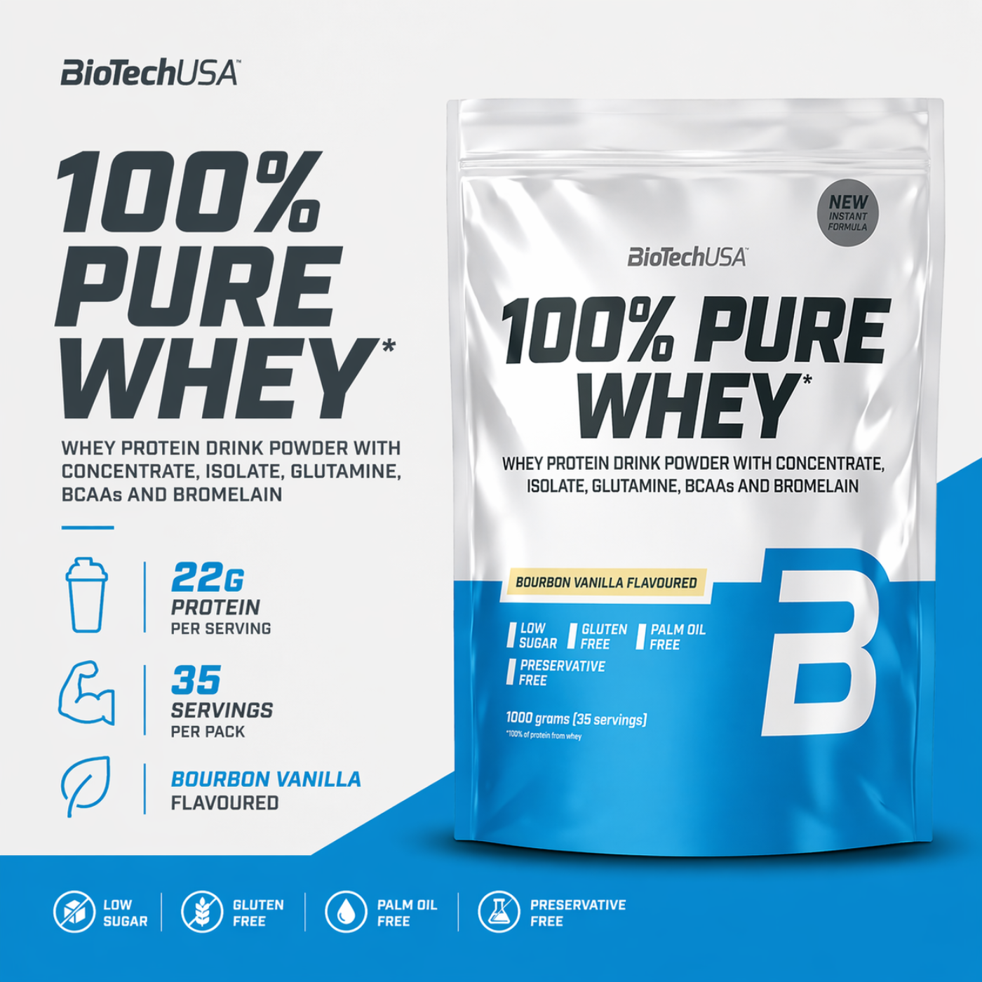 BiotechUSA 100% Pure Whey Bourbon Vanilla 1kg — image 2
