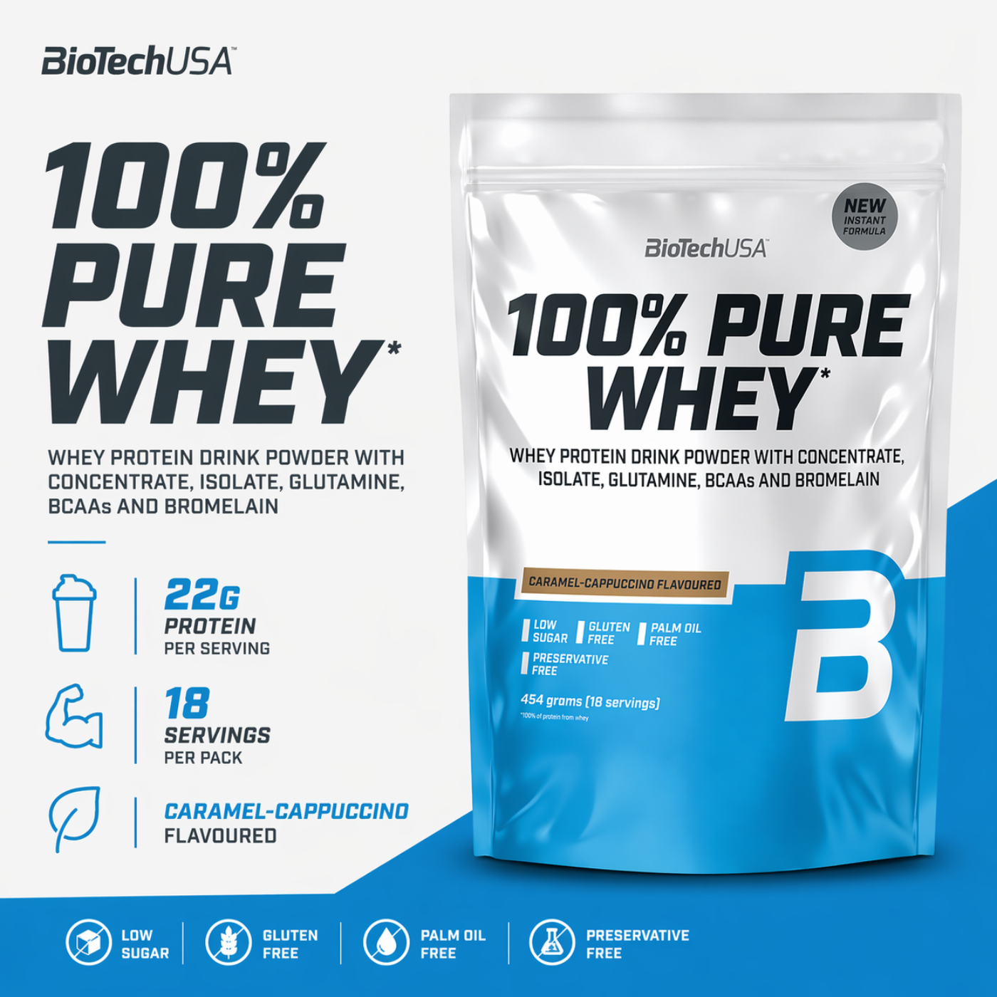 BiotechUSA 100% Pure Whey Caramel Cappucino 1kg — image 2