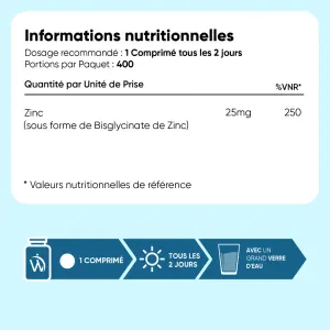 Zinc Bisglycinate 25 mg – 400 comprimés | WeightWorld thumbnail 6