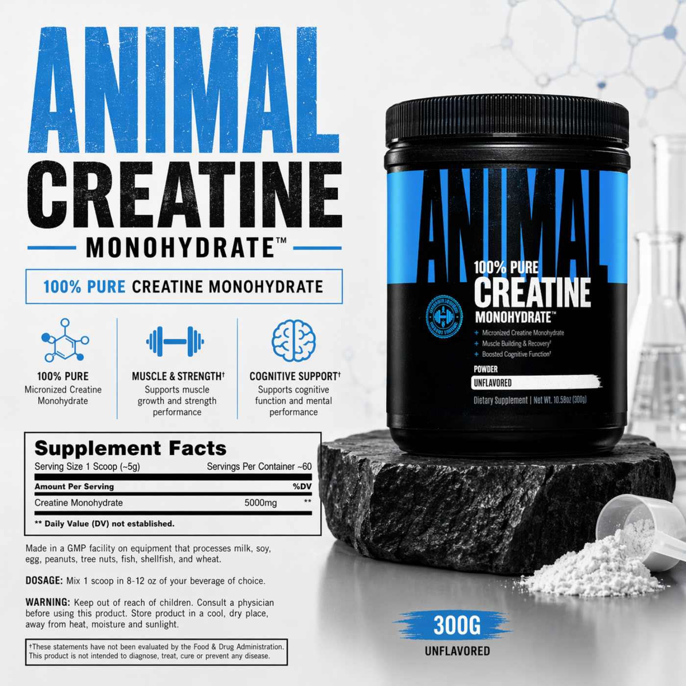 Unflavoured 300g Creatine Animal — image 3