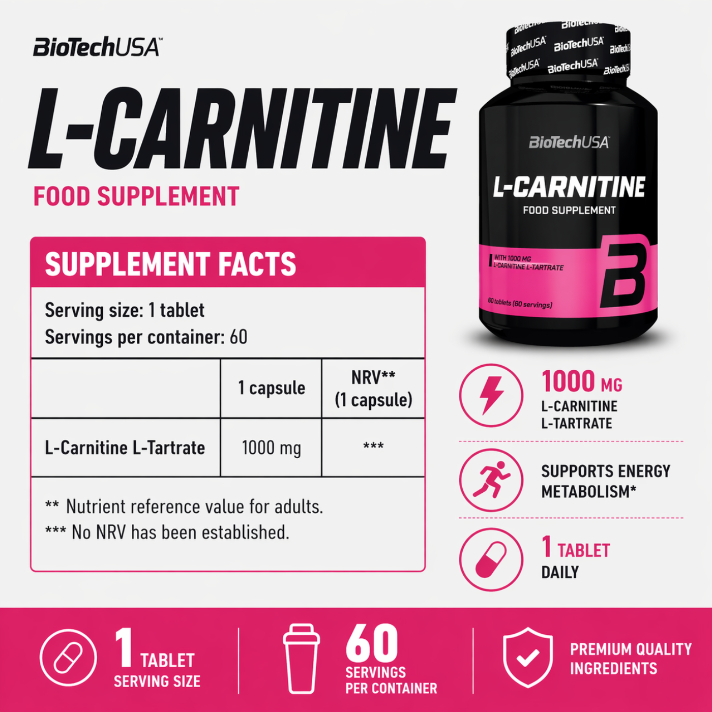 L-carnitine 1kg Biotechusa — image 3